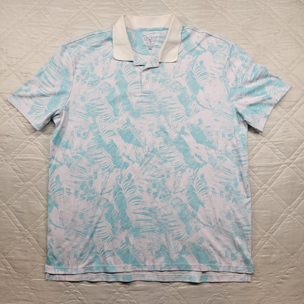 Tackle & Tides light blue tropical leaf print Polo Shirt size XXL